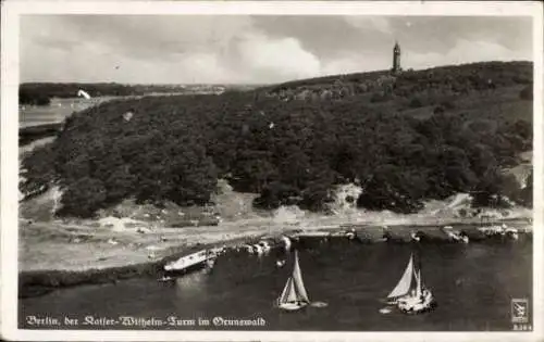 Ak Berlin Charlottenburg Westend Eichkamp, Kaiser-Wilhelm-Turm, Grunewald, Boote, Waldfläche, ...