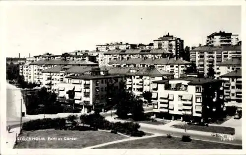 Ak Stockholm Schweden, Vorderansicht von Wohngebäuden,  Parti av Gärdet, 701184
