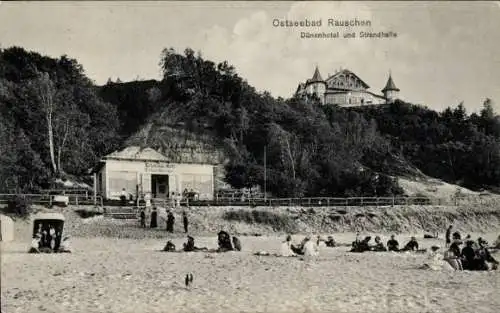 Ak Swetlogorsk Ostseebad Rauschen Ostpreußen, Ostseebad  Dünenhotel, Strandhalle, Strandbesucher