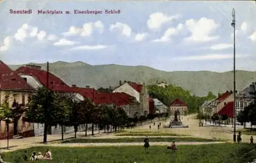 Ak Ervěnice Seestadtl Region Aussig, Marktplatz mit Eisenberger Schloß