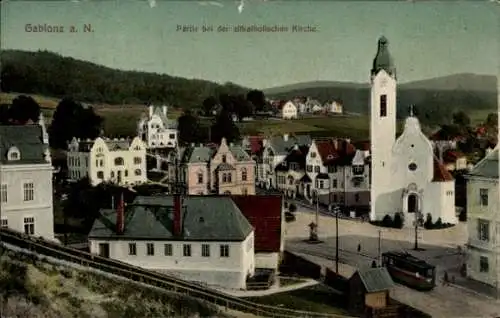 Ak Jablonec nad Nisou Gablonz an der Neiße Region Reichenberg, Blick auf  altkatholische Kirch...