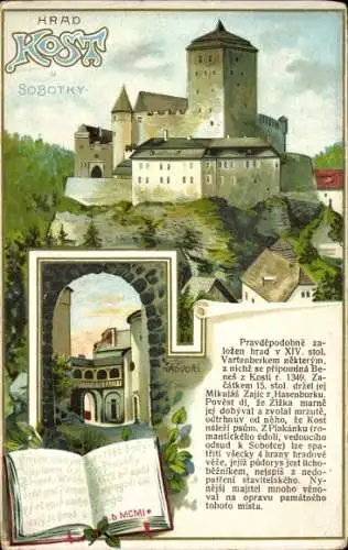 Ak Podkost Reg. Königgrätz, Hrad Kost, Burg Kost, Mittelalterliches Schloss, historische Infor...