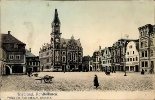 Ak Frýdlant nad Ostravicí Friedland Ostrawitza Mährisch Schlesien, Marktplatz, Rathaus