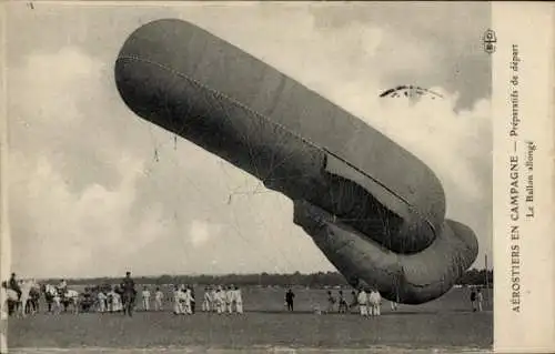 CPA Aerostiers en Campagne, Preparatifs de depart, Ballon allonge