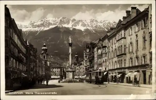 Ak Innsbruck Tirol, Maria Theresienstraße, Monument, Straßenbahn