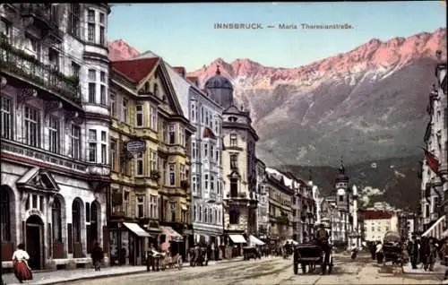 Ak Innsbruck in Tirol, Maria Theresien Straße, Berge