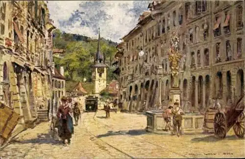 Künstler Ak Bern Stadt Kanton Bern, Gerechtigkeitsgasse, Brunnen