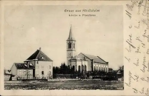 Ak Hindisheim Elsass Bas Rhin, Kirche, Pfarrhaus