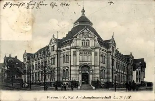 Ak Plauen im Vogtland, Kgl. Amtshauptmannschaft, historisches Gebäude, Postkarte aus 1908