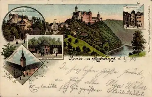 Ak Rochsburg Lunzenau in Sachsen, Ansicht von  Burg, Landschaft, kleine Bilder, Postkarte