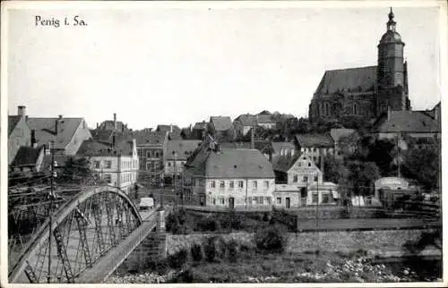 Ak Penig in Sachsen, Stadtansicht, Kirche, Brücke, historische Architektur