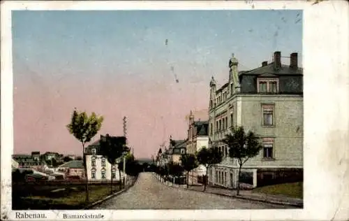 Ak Rabenau im Erzgebirge, Bismarckstraße, Häuser, Bäume, sanfte Lichtstimmung, Stadtansicht