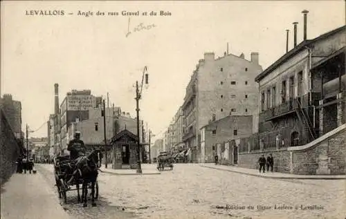 Ak Levallois Perret Hauts de Seine, Straßenansicht mit Pferdefuhrwerk, Restaurant, historische...