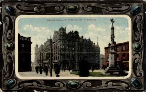 Ak Manchester England, Midland Hotel, St. Peter's Square,  historische Architektur