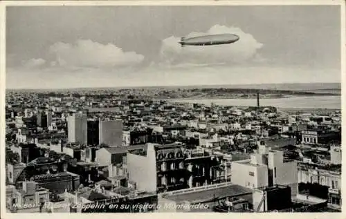 Ak Montevideo Uruguay, Graf Zeppelin über  Luftaufnahme der Stadt, historisches Bild