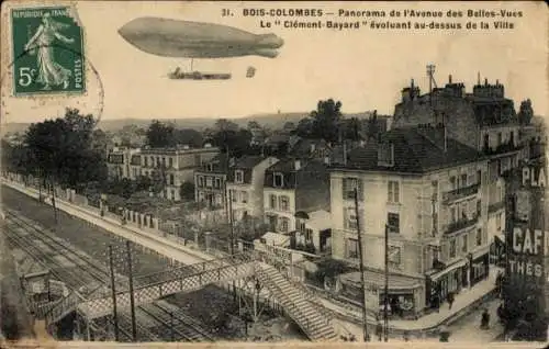 Ak Bois Colombes Hauts de Seine, Zeppelin überfliegt die Stadt