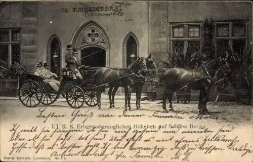 Ak Colmar Berg Luxemburg, I. J. K. K. Erbgrossherzoglichen Hoheiten auf Schloss Berg