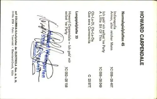 Ak Sänger Howard Carpendale, EMI Columbia, Portrait, Autogramm