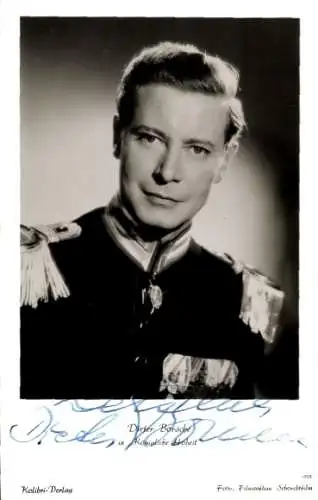 Ak Schauspieler Dieter Borsche, Portrait, Uniform, Epauletten, Ordensspange, Autogramm