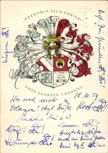 Studentika Ak Erlangen, Corps Rhenania, Atzelsberger Steige 8, Wappen