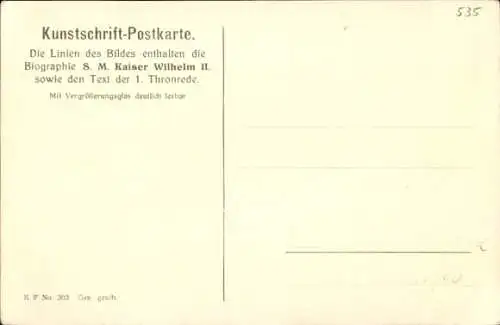 Kunstschrift Ak Kaiser Wilhelm II., Biographie, 1. Thronrede
