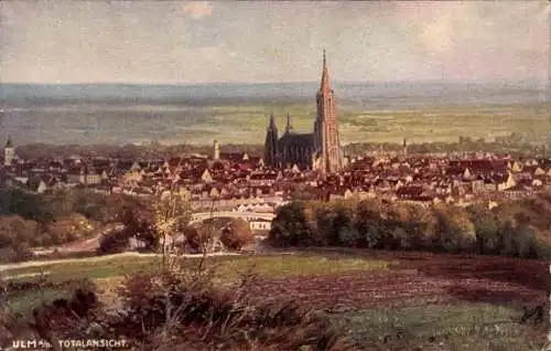 Künstler Ak Ulm an der Donau, Totalansicht, Münster