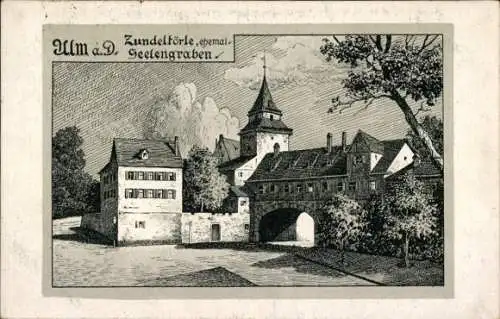 Künstler Ak Felle, Eugen, Ulm an der Donau Baden Württemberg, Zundeltörle, ehem. Seelengraben