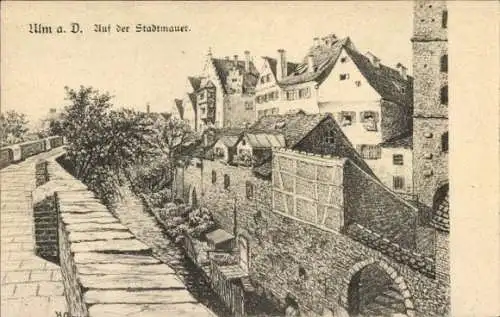 Ak Ulm an der Donau, auf der Stadtmauer