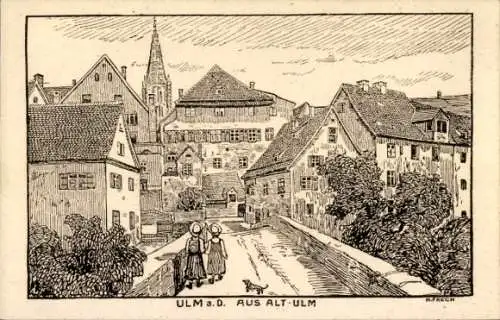 Künstler Ak Frech, K., Ulm an der Donau, Gesamtansicht