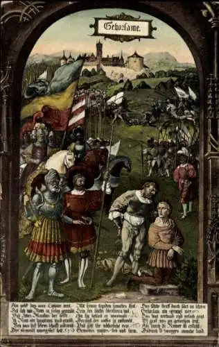 Ak Ulm an der Donau, Gemälde am Rathaus, Ritter, Standarte