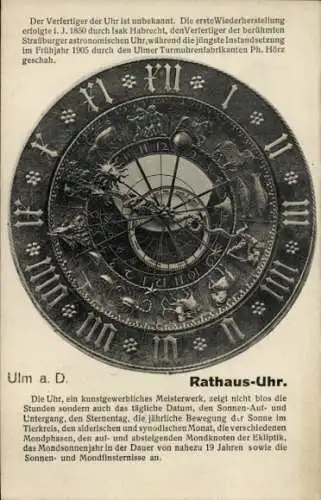 Ak Ulm an der Donau, Rathaus-Uhr