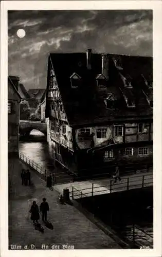 Mondschein Ak Ulm an der Donau, Blau, Haus