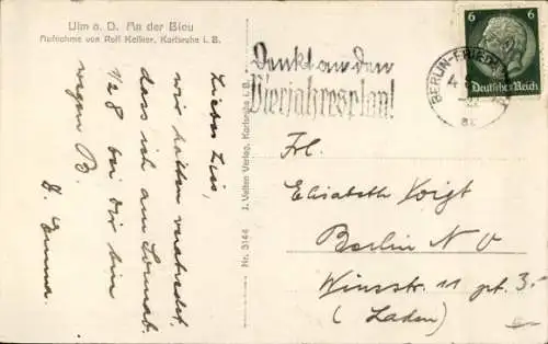 Ak Ulm an der Donau, Blau, Fluss, Häuser