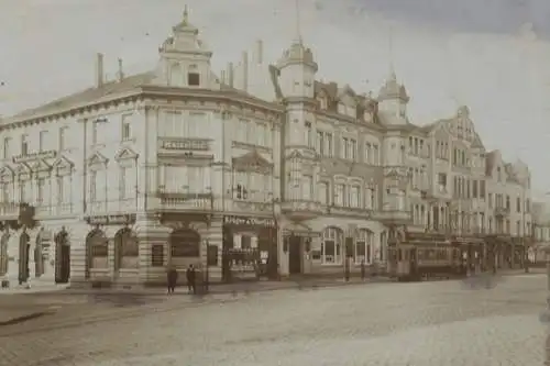 Original Foto Solingen, Stadtteil Ohligs, Bahnhofsplatz mit Straßenbahn, um 1900