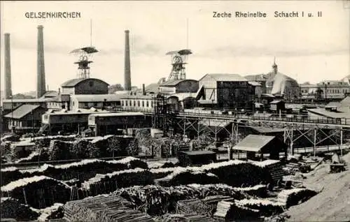 Ak Gelsenkirchen im Ruhrgebiet, Zeche Rheinelbe, Schacht I. und II.