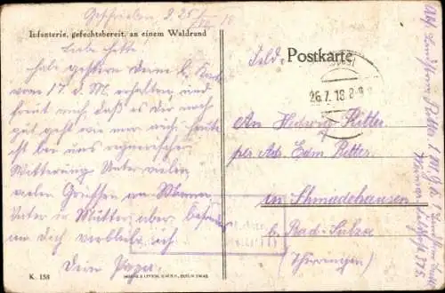 Ak Kaiserliche Infanterie gefechtsbereit am Waldrand