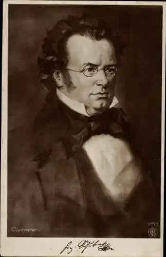 Ak Komponist Franz Schubert, Portrait, Autogramm