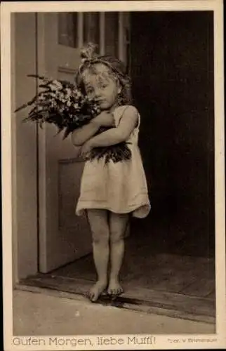 Ak Guten Morgen liebe Mutti, Mädchen im Kleid mit Blumenstrauß, Deutscher Verein für Kinderfürsorge