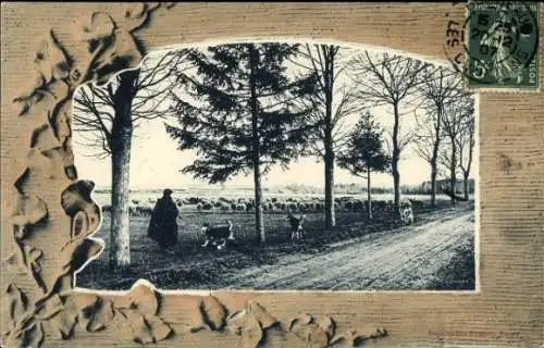 Ak Bordeaux Gironde, Exposition 1907, Eine schwarz-weiße Fotografie einer Straße, die von Bäum...