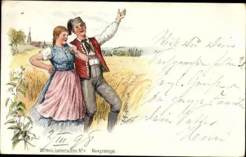 Litho Deutsche Tracht, Tanzpaar, Getreide