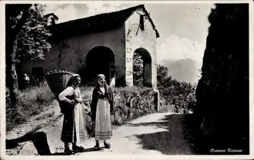 Ak Kanton Tessin, Frauen in schweizerischer Tracht