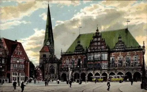 Ak Hansestadt Bremen,  Marktplatz mit Rats-Kaffee, Liebfrauenkirche, Rathaus