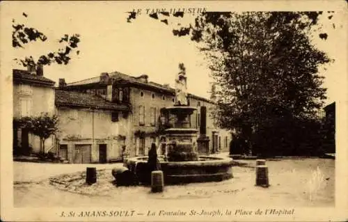 Ak Saint Amans Soult Tarn, Fontaine St-Joseph, Place de l'Hopital