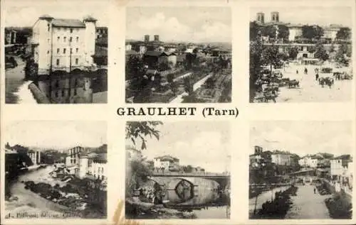 Ak Graulhet Tarn, Gesamtansicht, Teilansichten, Gebäude, Platz, Fluss, Brücke