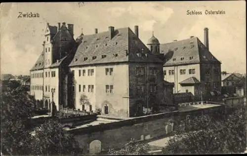 Ak Zwickau in Sachsen, Vorderseite einer Postkarte mit einem Bild des Schlosses Osterstein in ...