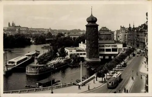 Ak Hradčany Hradschin Praha Prag Tschechien, Burg, Straßenansicht, Turm