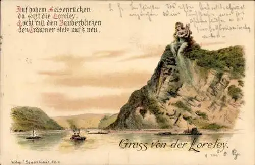 Litho St. Goarshausen am Rhein, Loreley