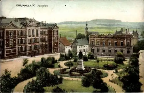Ak Oelsnitz Vogtland, Postplatz, Denkmal