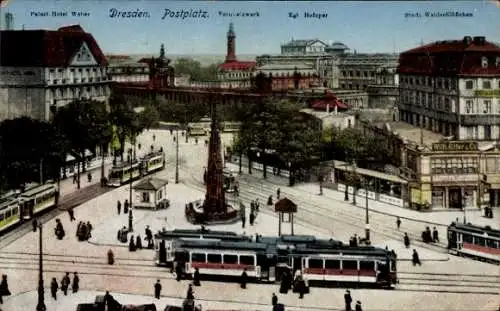 Ak Dresden Altstadt, Postplatz, Straßenbahnen, Hofoper