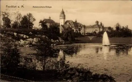 Ak Frankfurt am Main, Hohenzollernanlage, Wasserfontäne, Turm